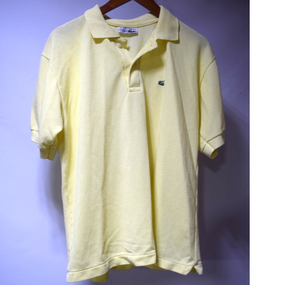 Vintage Chemise Lacoste Made in France Yellow Pique Polo Shirt Crocodile Logo